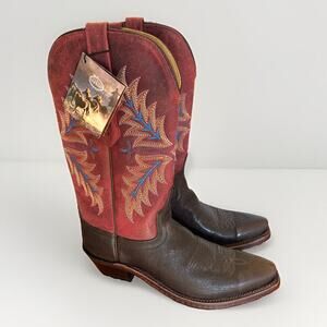 NEW Old West Leather Boots Womens Size 6 Brown & Red Snip Toe Western Cowboy